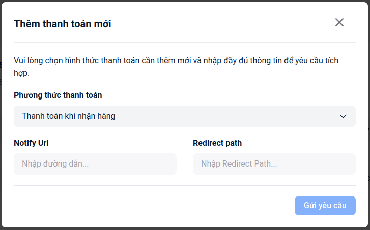 Trang quản lý tích hợp thanh toán